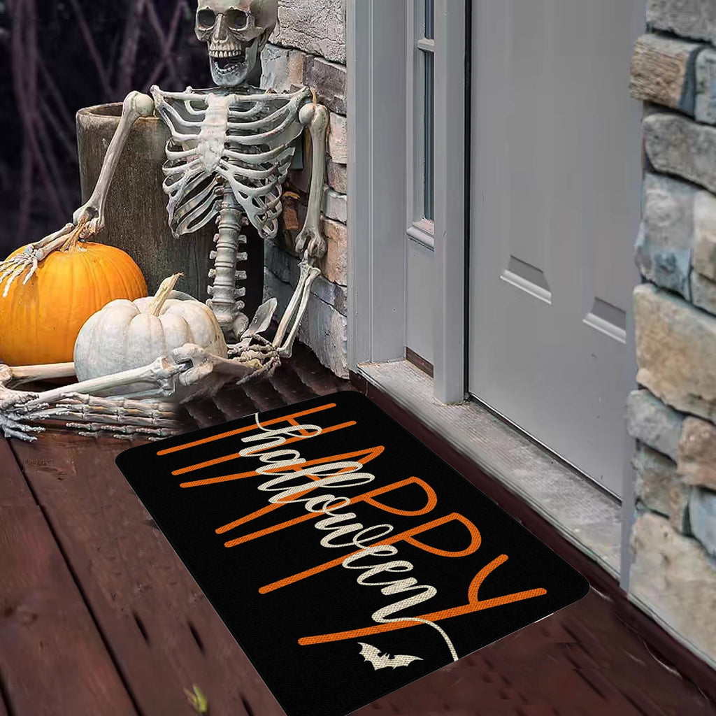 Orange Plaid Fall Outdoor Mat, Hand-Woven Porch Rug for Thanksgiving Halloween Door Decor