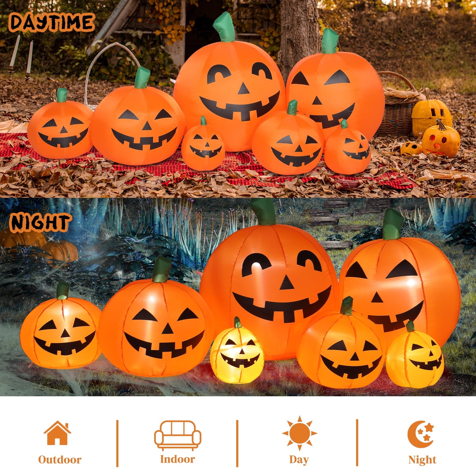 Zimtown 7 FT Halloween Inflatables Pumpkin, Halloween Decoration 7 Blow up Pumpkins w/ Build-in LEDs for Halloween Party