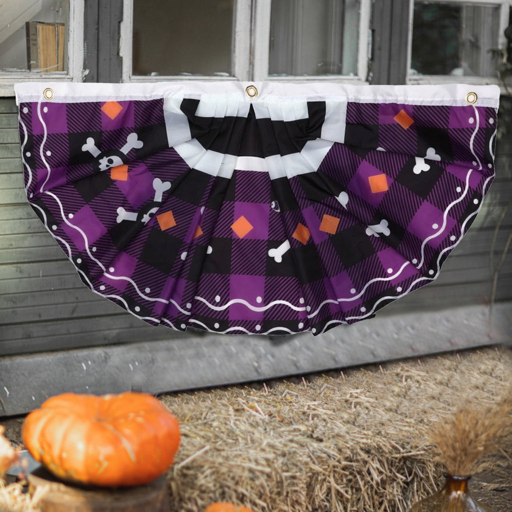 Elainilye Halloween Fan Flag Banner Outdoor Yard Fence Wall Hanging Decor for Indoor and Courtyard Party Supplies