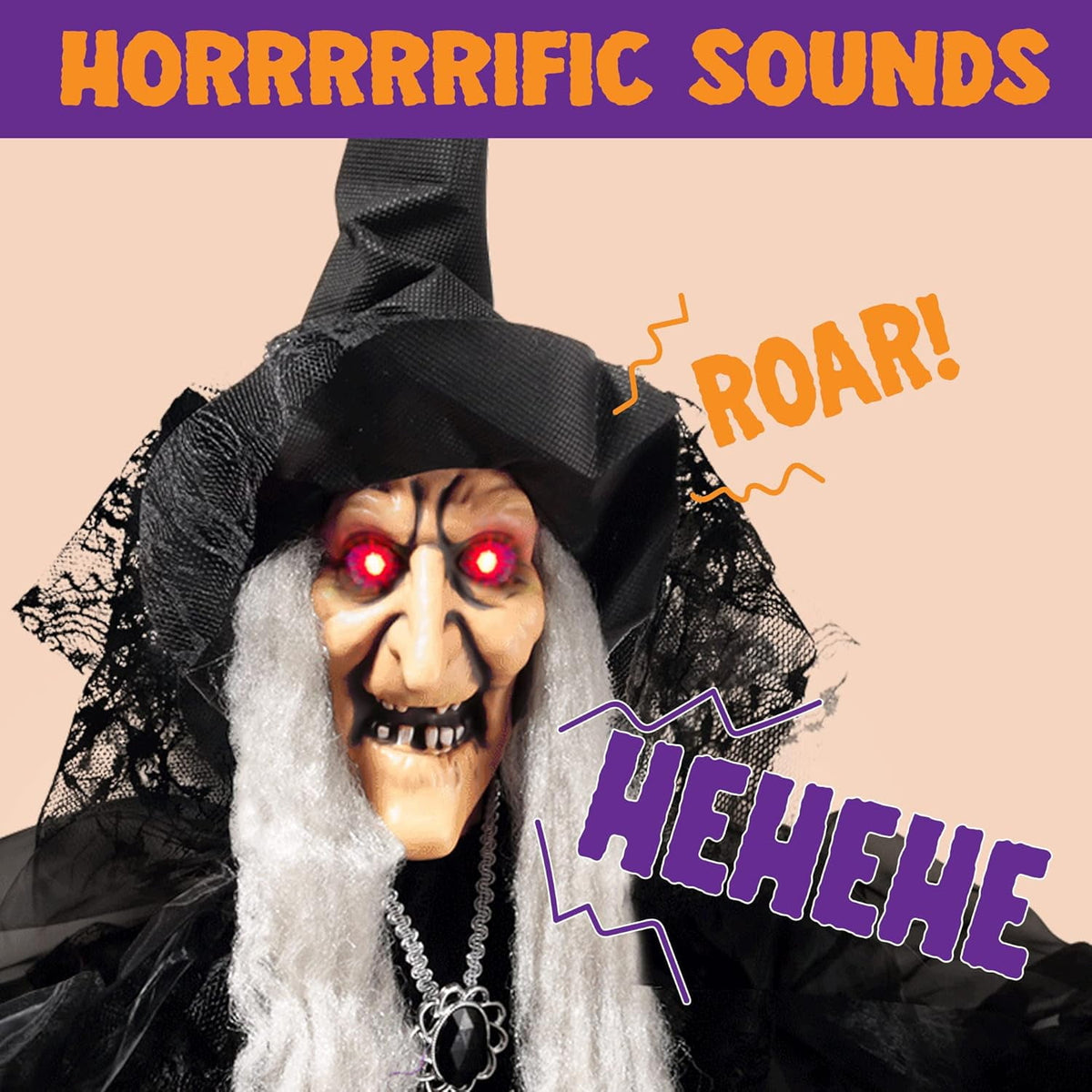 Joyfy 47" Halloween Decorations Outdoor,Life Size Animated Witch Scary Decorations Halloween Motion Activated Witch with LED Eyes & Sound,Haunted House Decor