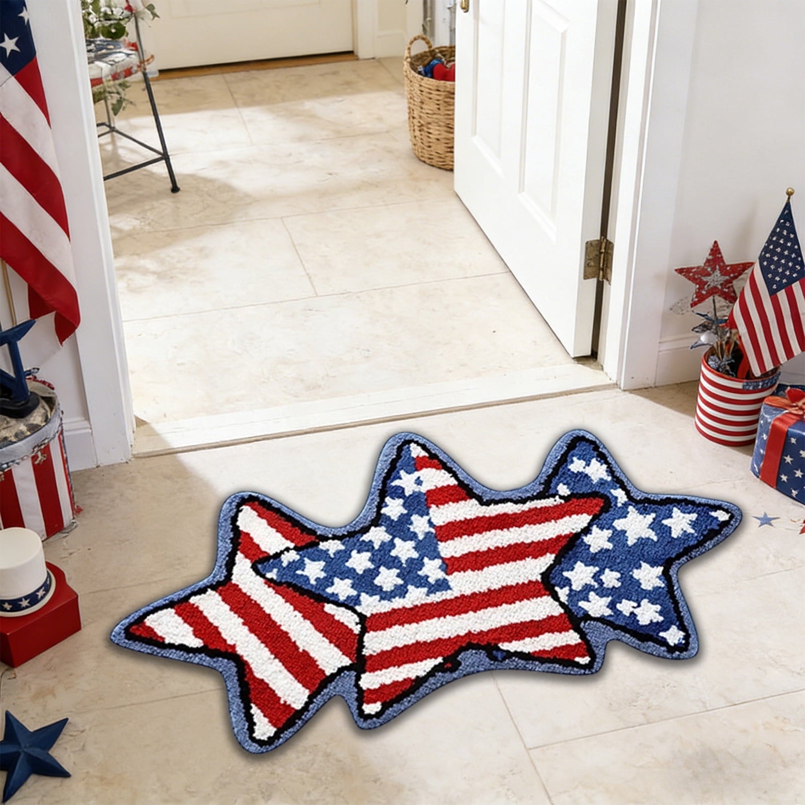 Wooowa Plush Style Multi Purpose Floor Mat Bathroom Entrance Coffee Table Carpet Fit for Fourth of July Decorations Patriotic Decor for Home Daily Holiday Festive Use