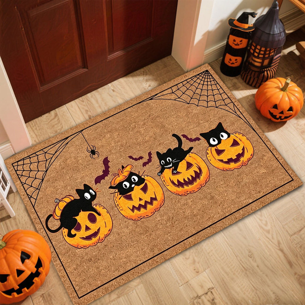 Halloween Decorations-Ghost Black Cat Coir Doormat,23.62×15.74in Pumpkin Pattern Absorbent Front Door Mat,Non-Slip Rug for Indoor Entryway Porch Fall Home Decor Outdoor Rug for Halloween Supplies