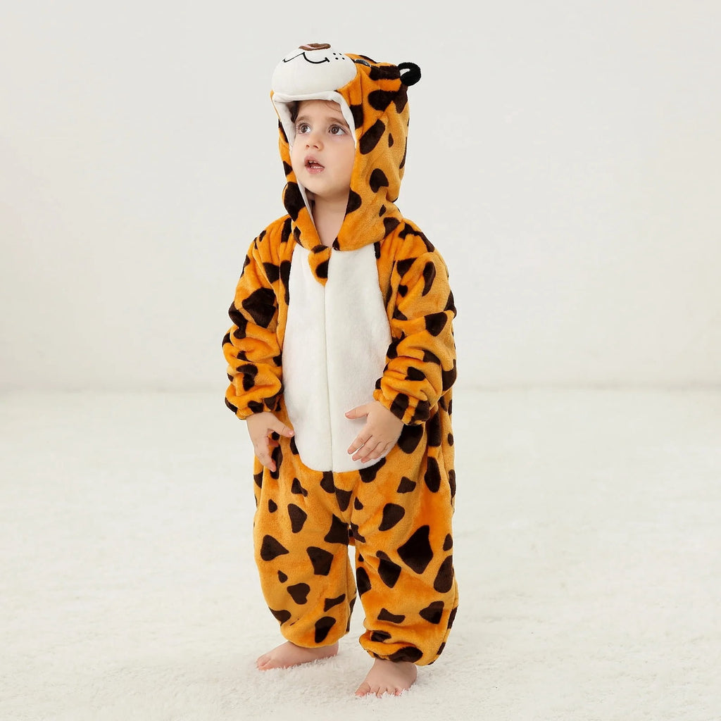 WIBACKER 0-3T Unisex Baby Animal Costume Winter Autumn Flannel Hooded Romper Christmas and Halloween Dinosaur Cosplay Jumpsuit