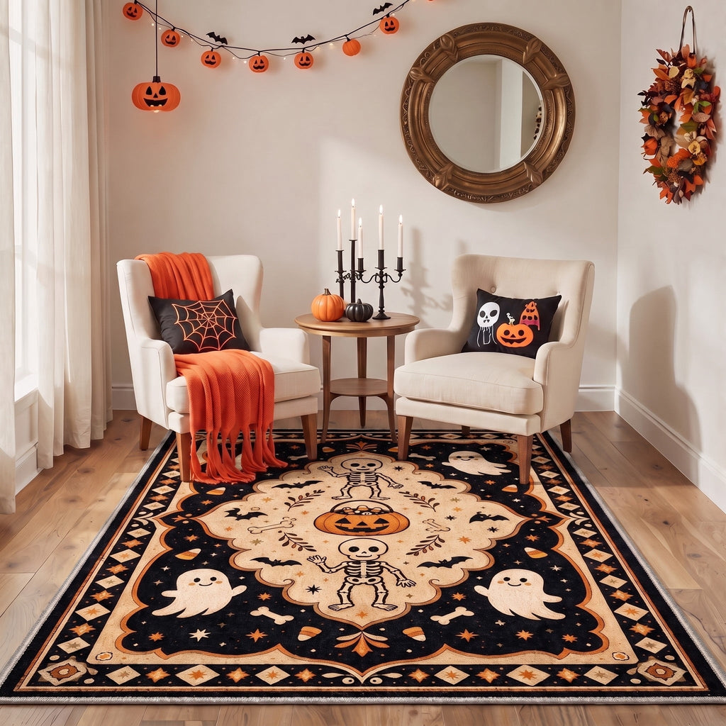 GENIMO 2'x7' Halloween Runner Rug, Washable Non Slip Soft Vintage Witch Indoor Outdoor Hallway Runner for Porch Patio Kitchen Entryway, Retro Sepia