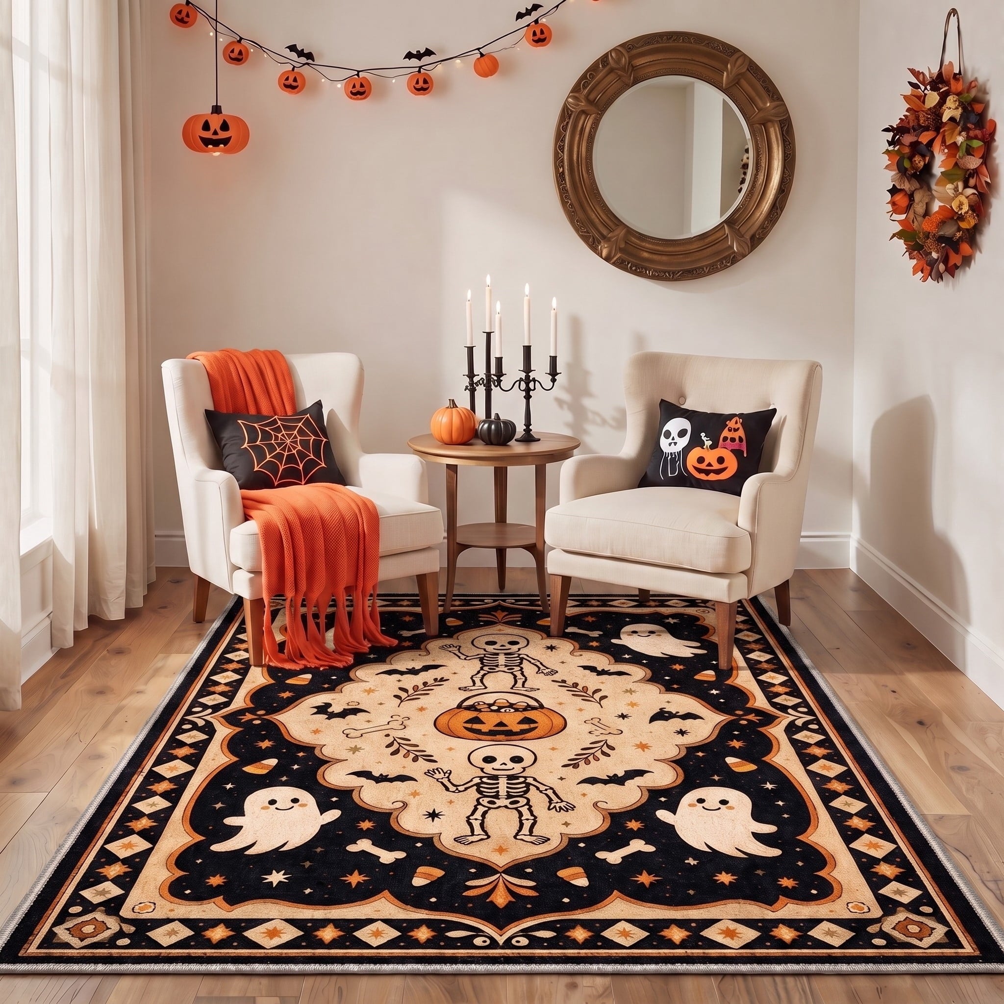 GENIMO 2'x7' Halloween Runner Rug, Washable Non Slip Soft Vintage Witch Indoor Outdoor Hallway Runner for Porch Patio Kitchen Entryway, Retro Sepia