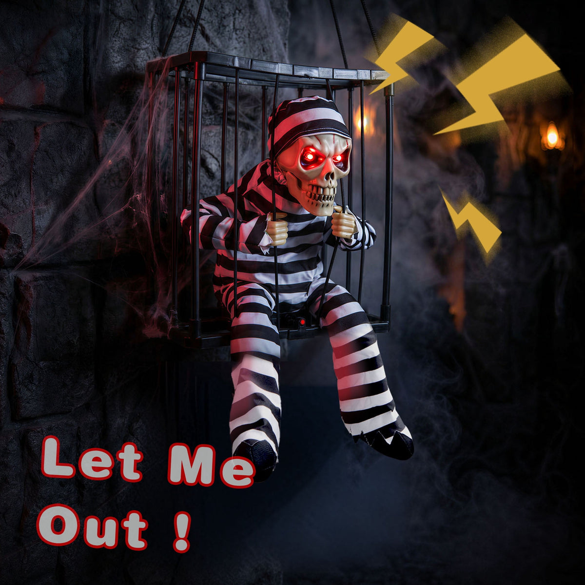 Magotan Screaming Animated Halloween Decorations, Outdoor Indoor Hanging Spooky Halloween Decoration, Scary Ghost Cage with Motion Sensor