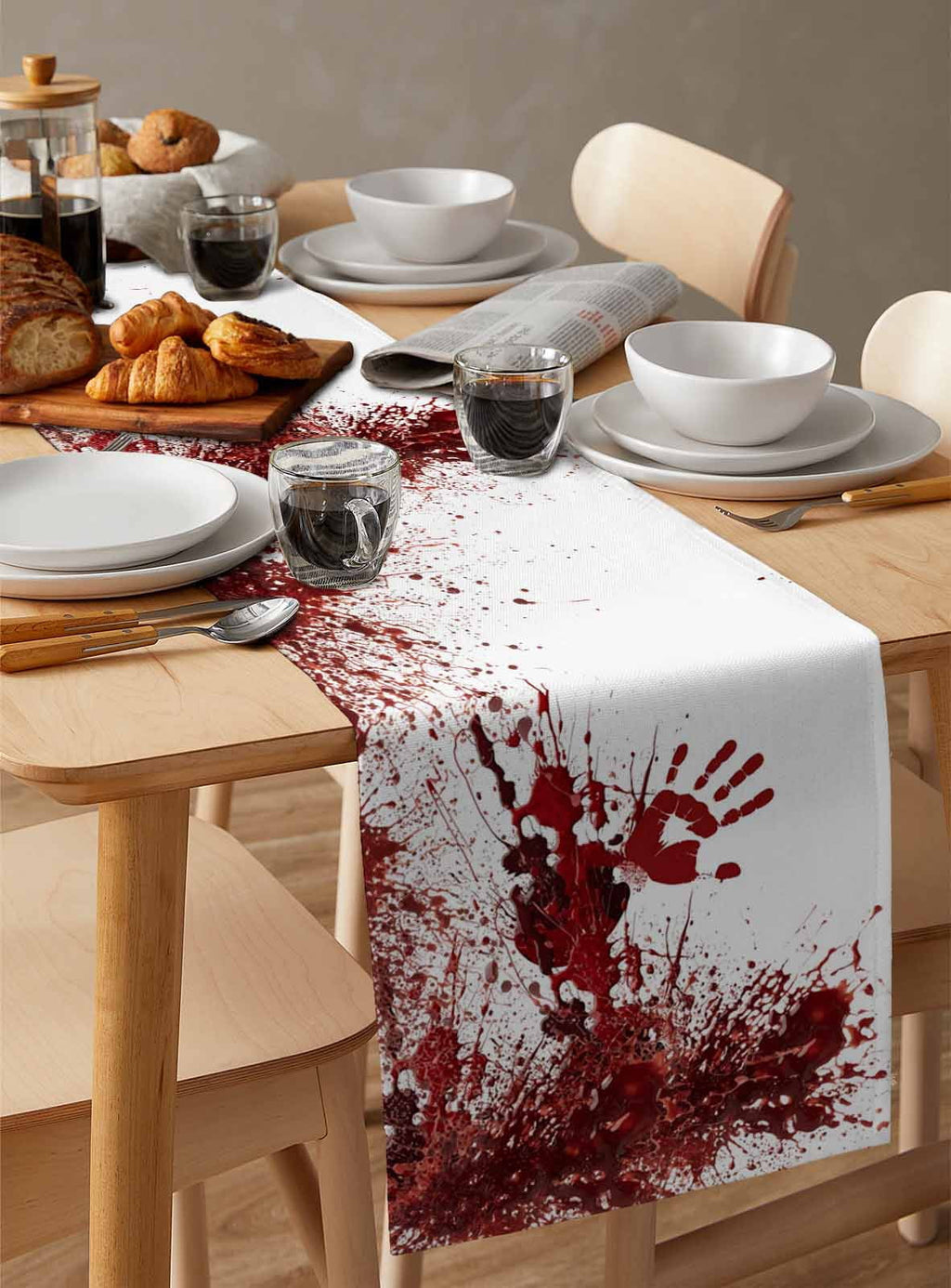 Halloween Red Blood Table Runner 90 Inches, Horror Bloody Handprint Bed Runner Dresser Scarves Tabletop for Indoor Outdoor Parties/Ceremony/Banquet, 13" x 90"