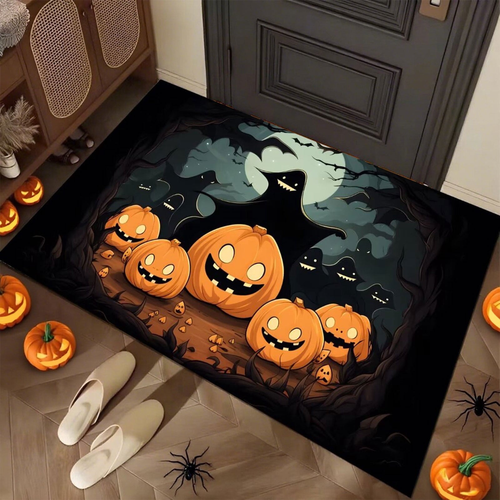 Xuniizn Halloween Mat, 16X24" Velvet Halloween Door Mat for Outside Entrance, Spooky Halloween Rug for Outdoor & Indoor, Non Slip Washable Halloween Doormat, Halloween Bathroom Decor