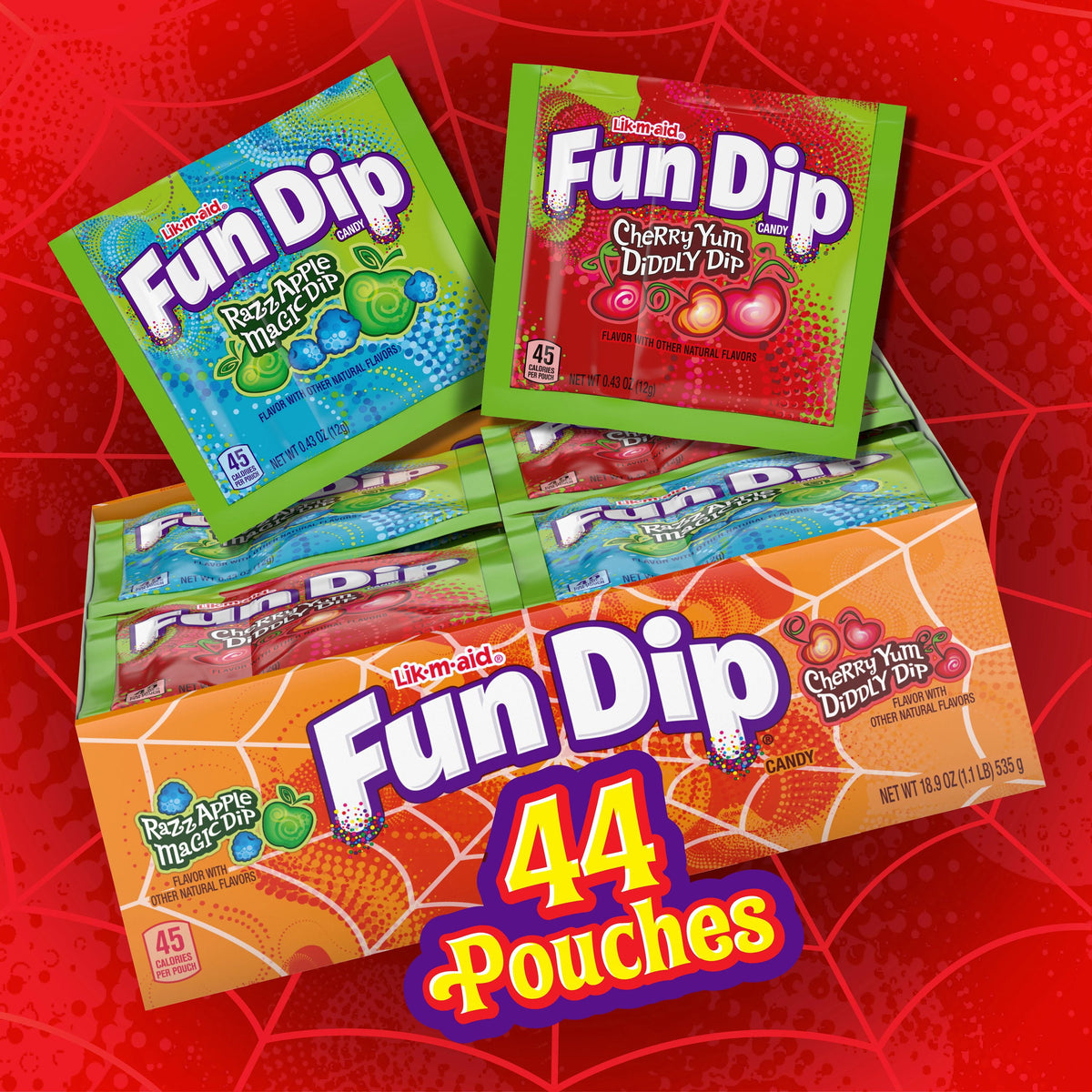 Fun Dip Halloween Razz Apple Magic Dip & Cherry Yum Diddly Dip Candy Pouches, 44 Count