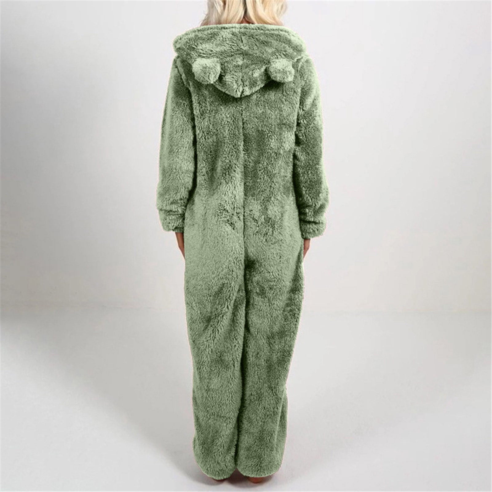 QATAINLAV Sherpa Fleece Jumpsuit for Women Winter Warm Fuzzy Onesie Pajamas Cute Cat Hooded Romper Casual Zip Up Overalls Sleepwear Black XL