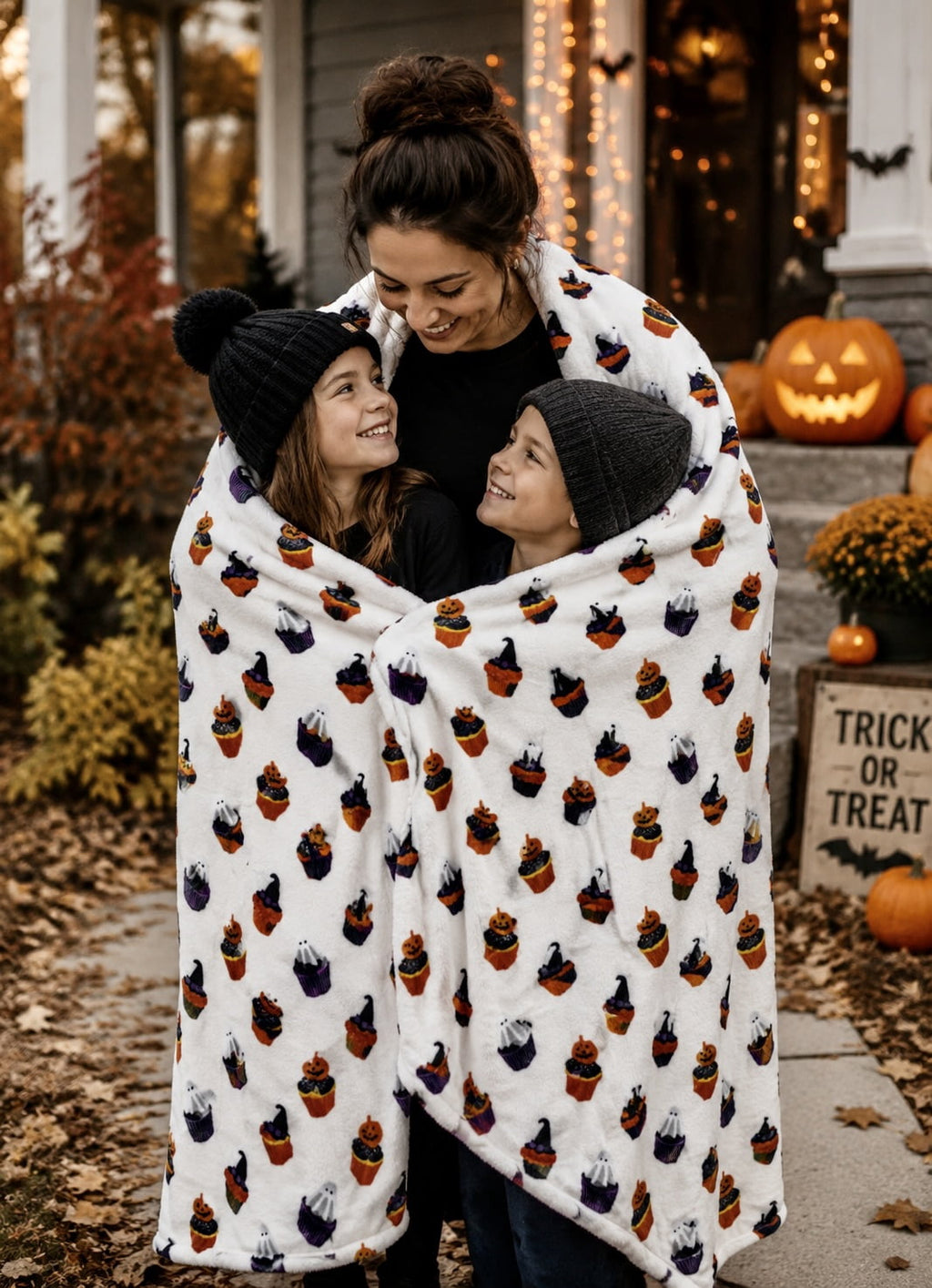 Serafina Home Halloween Throw Blanket: Fuzzy Boo! Jack O'Lantern Spider Webs Skull and Black Cats Print on Velvet Fleece for Sofa Bed Couch Chair Dorm