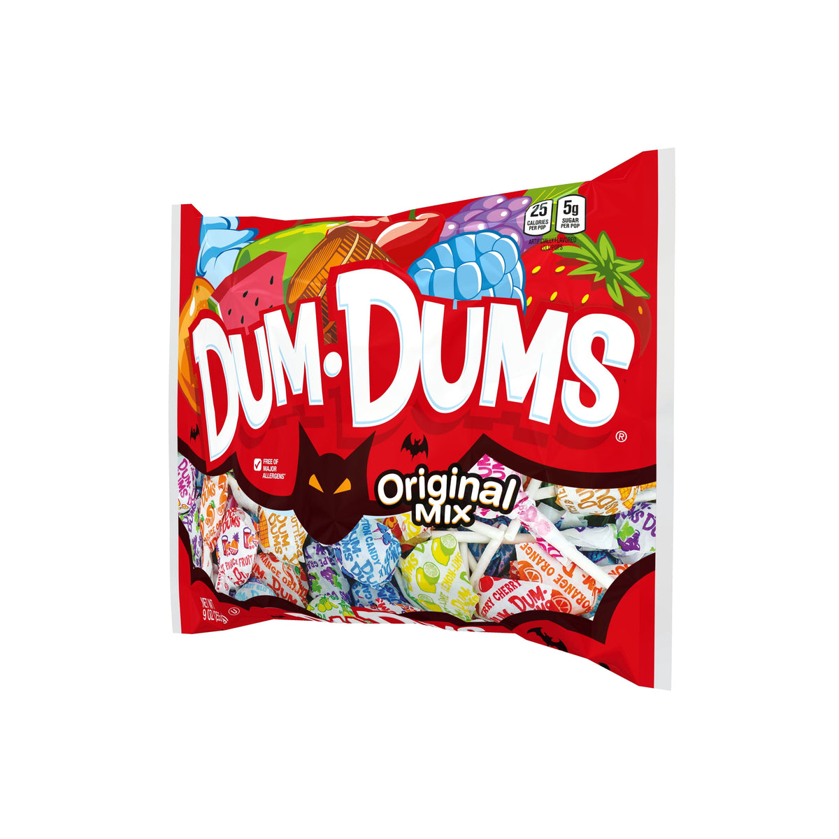 Dum Dums Original Mix Allergen Free Lollipops and Suckers, Assorted Hard Party Halloween Candy, 9oz Bag