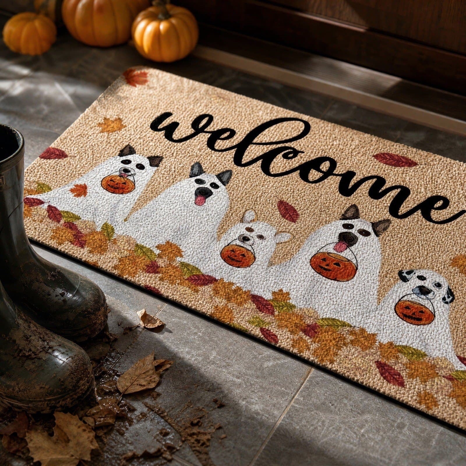 Halloween Doormat Vintage Retro Style Mat 23.6x15.7in Secure-Grip Absorbent Coir Look Entryway Rug for Front Porch Indoor Outdoor Decor by OVFUIZ