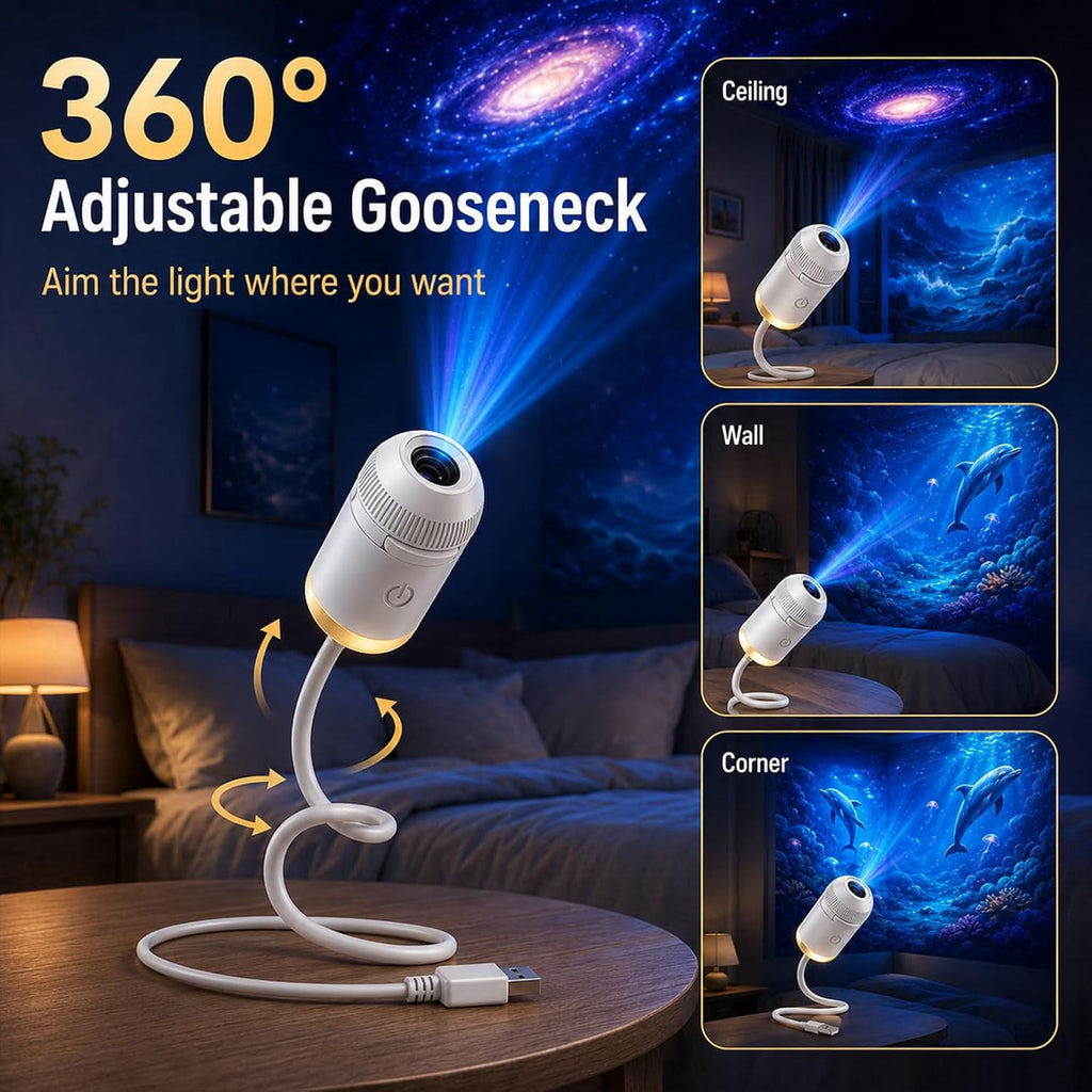 2026 New Upgraded 4K Smart Dynamic 5D Holographic Night Light Projector, 2-in-1 Galaxy & Ocean Star Ceiling Projector with 24 HD Films, 360° Flexible USB Powered Lamp for Bedroom Decor & Car GIft