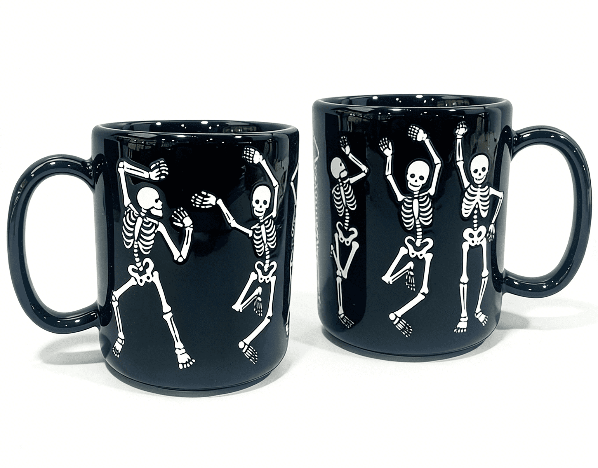 Way To Celebrate Halloween Black Dancing Skeleton Stoneware Mug Set, 2-Pack, 18.7 oz