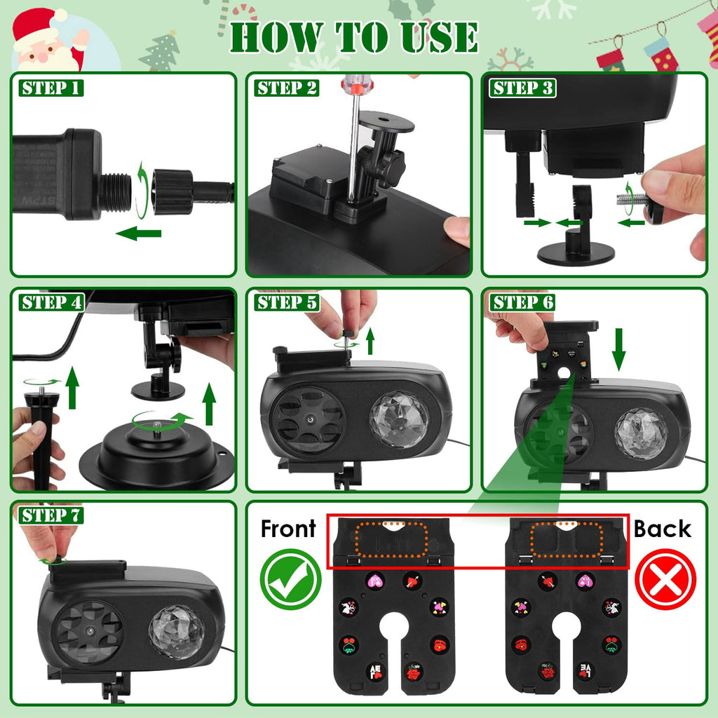 Moclever 2 in 1 Holiday Projector Lights, Indoor Outdoor LED Projection Lamp with 10-Color Ocean Wave 10 HD Slides 3 Bases Remote Control for New Year Christmas Halloween