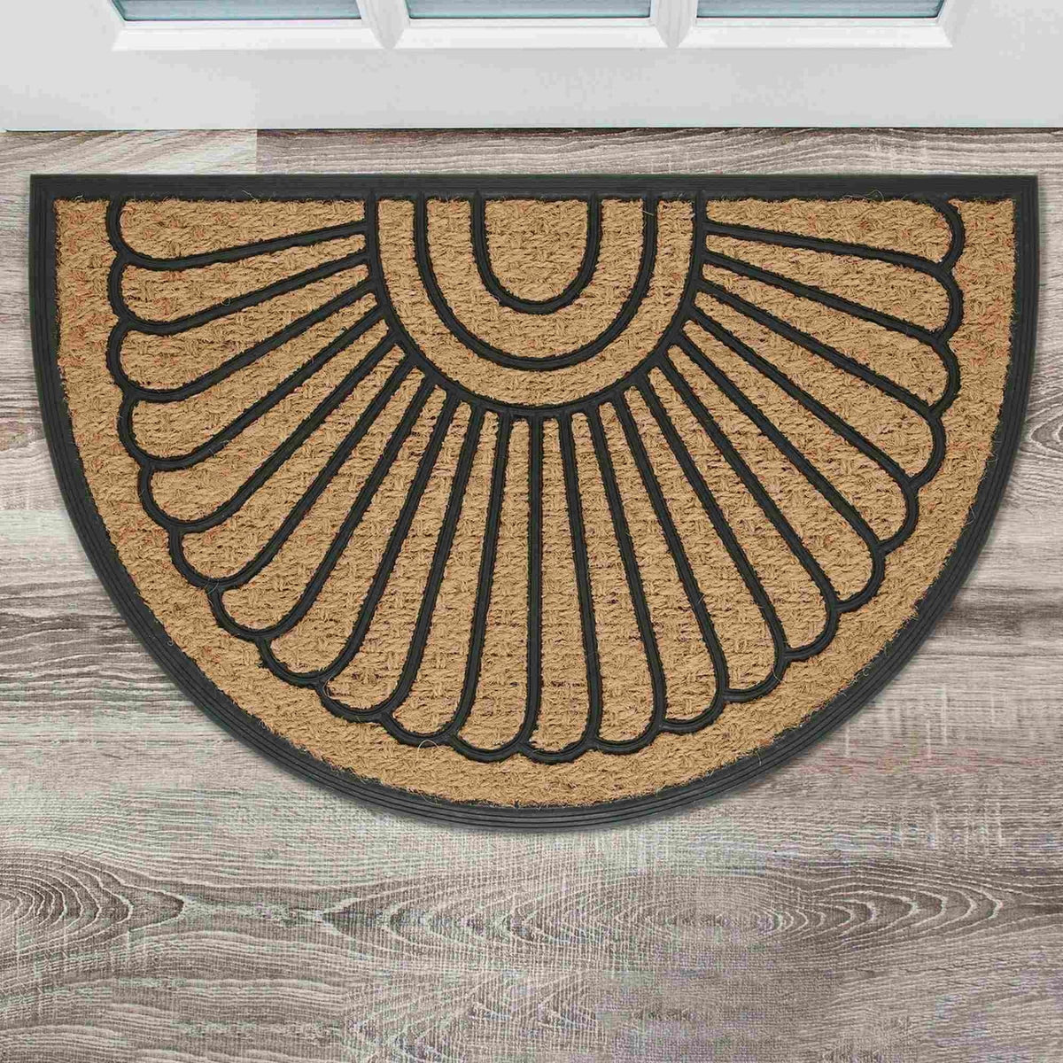 Front Door Mat Indoor Outdoor Entrance Rug, Semicircular Entrance Mat, Half Round Waterproo Non-Slip Durable Rubber Doormat for Garage, Patio, 29.5 inch