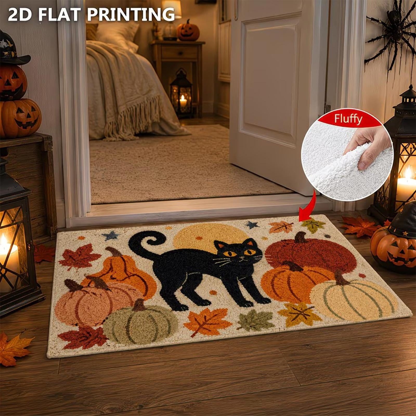 Halloween Decor Black Cat Doormat 15.75x23.62 Inch Fall Pumpkin Moon Design Non Slip Indoor Entrance Rug for Home Entryway Decor
