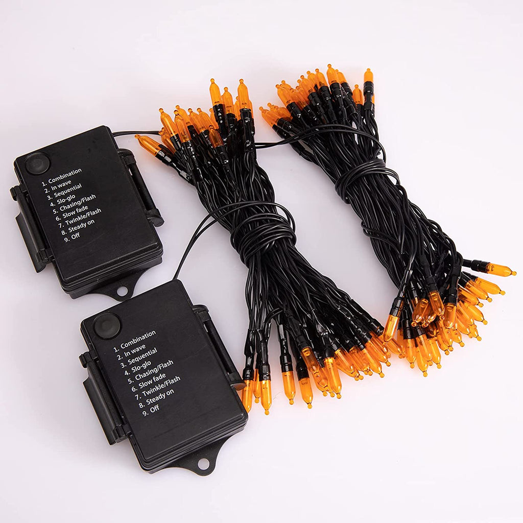 Morttic 2 Pack Orange String Lights 16.4Feet 50 LED Battery Operated Waterproof Mini Fairy Lights Show with 8 Modes for Outdoor Indoor Patio Xmas Tree Birthday Party Holiday Christmas Decorations