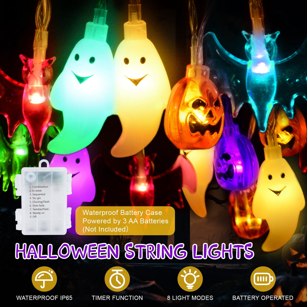 Oziral Halloween String Lights Decorations:Halloween Lights Indoor Outdoor 30 LED Battery Operated Waterproof Lights Remote 3D Pumpkin Bat Ghost Halloween Decorations for bedroom Party Yard Garden