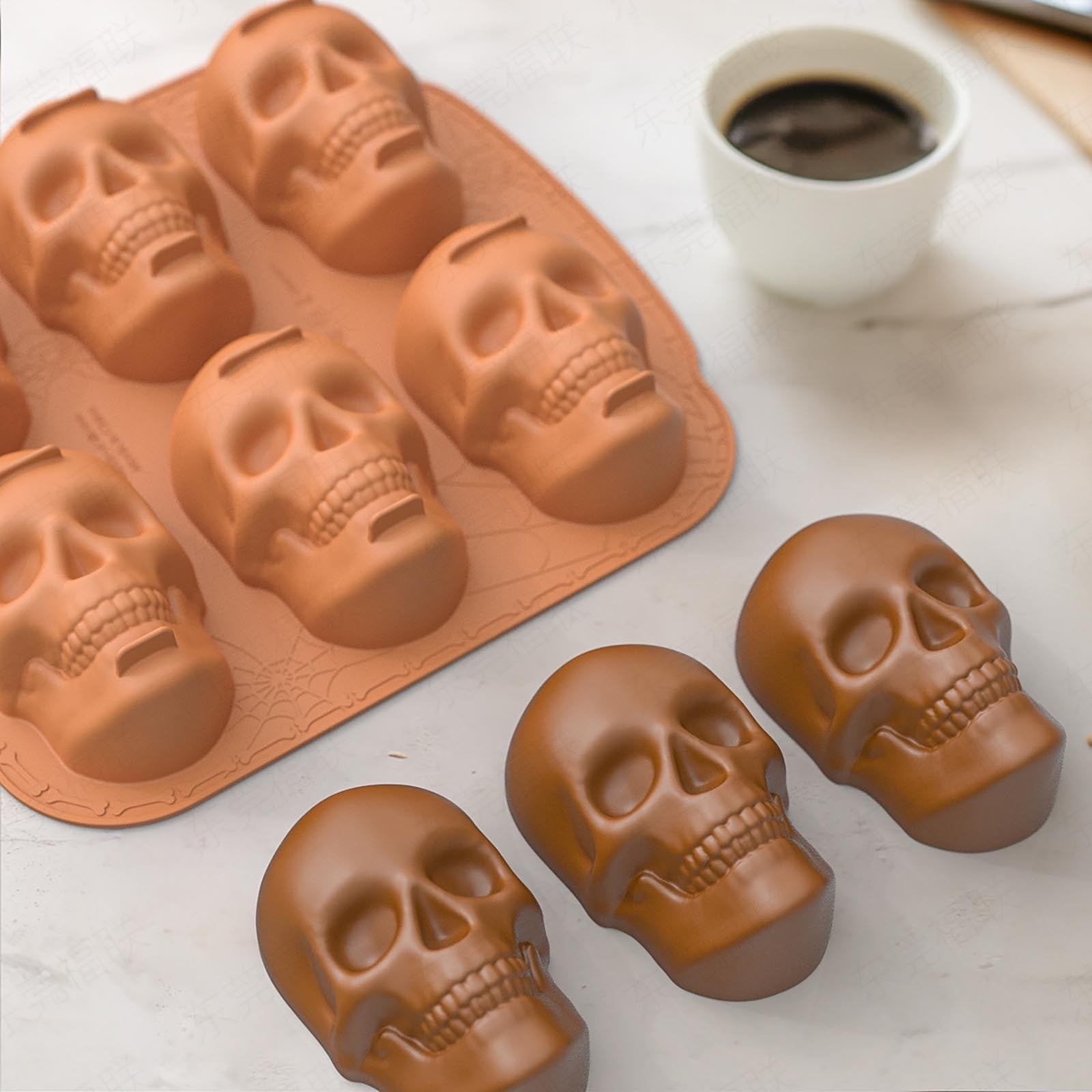 Halloween 6-Cavity Skull Silicone Cake Mold, Nonstick Skull Baking Pan for Mini Cakes, Chocolate, Pudding, Jello & Soap, BPA-Free Food Grade, Dishwasher Safe