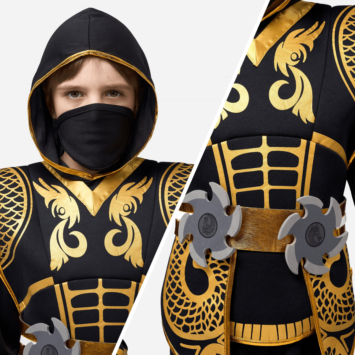 Joyfy Kids Golden Ninja Costume for Toddler Boys Halloween Dress Up Age Up to 12 Years