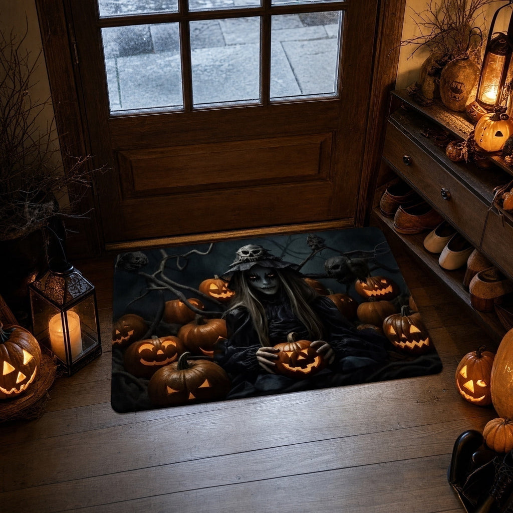OutmaxHome Halloween Theme Cute Ghost Print Doormat, 15.8x23.6 Inch Non-Slip Absorbent Mat, Easy to Clean, for Front Door, Porch, Farmhouse