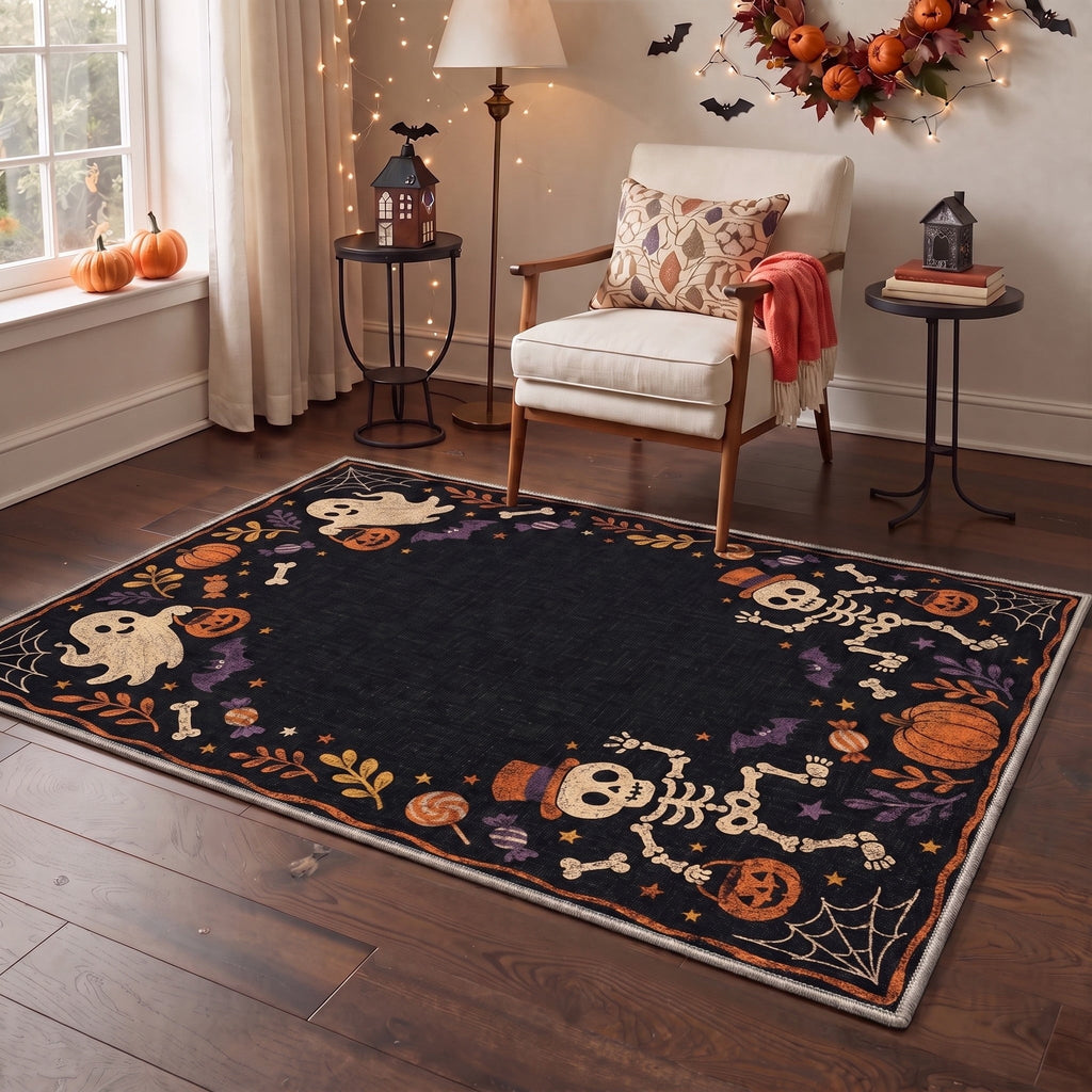 GENIMO 2'x7' Halloween Runner Rug, Washable Non Slip Soft Vintage Witch Indoor Outdoor Hallway Runner for Porch Patio Kitchen Entryway, Vintage Black