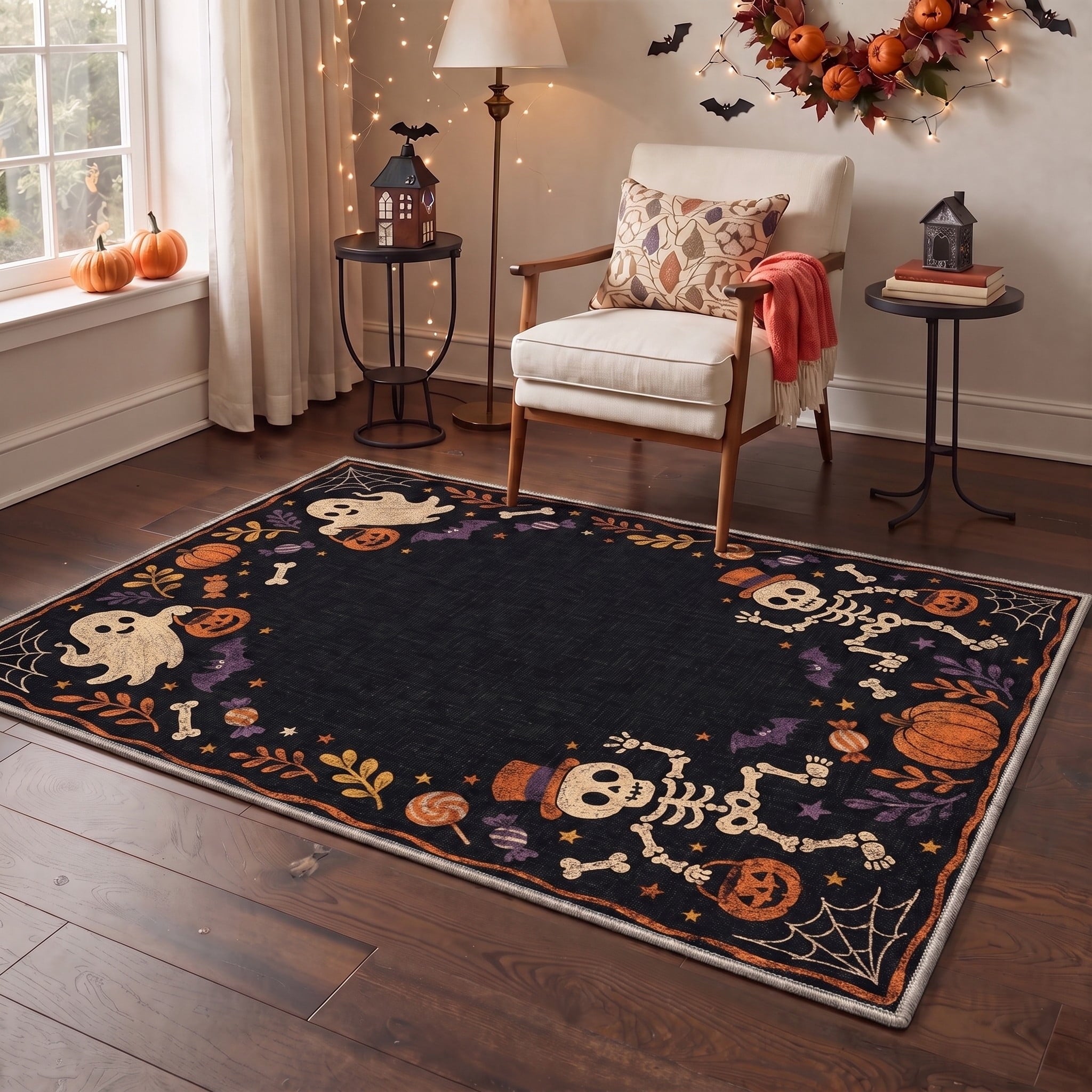 GENIMO 2'x3' Halloween Doormat, Washable Non Slip Soft Vintage Witch Outdoor Door Mat for Front Door Covered Porch Patio Entryway, Burnt Amber