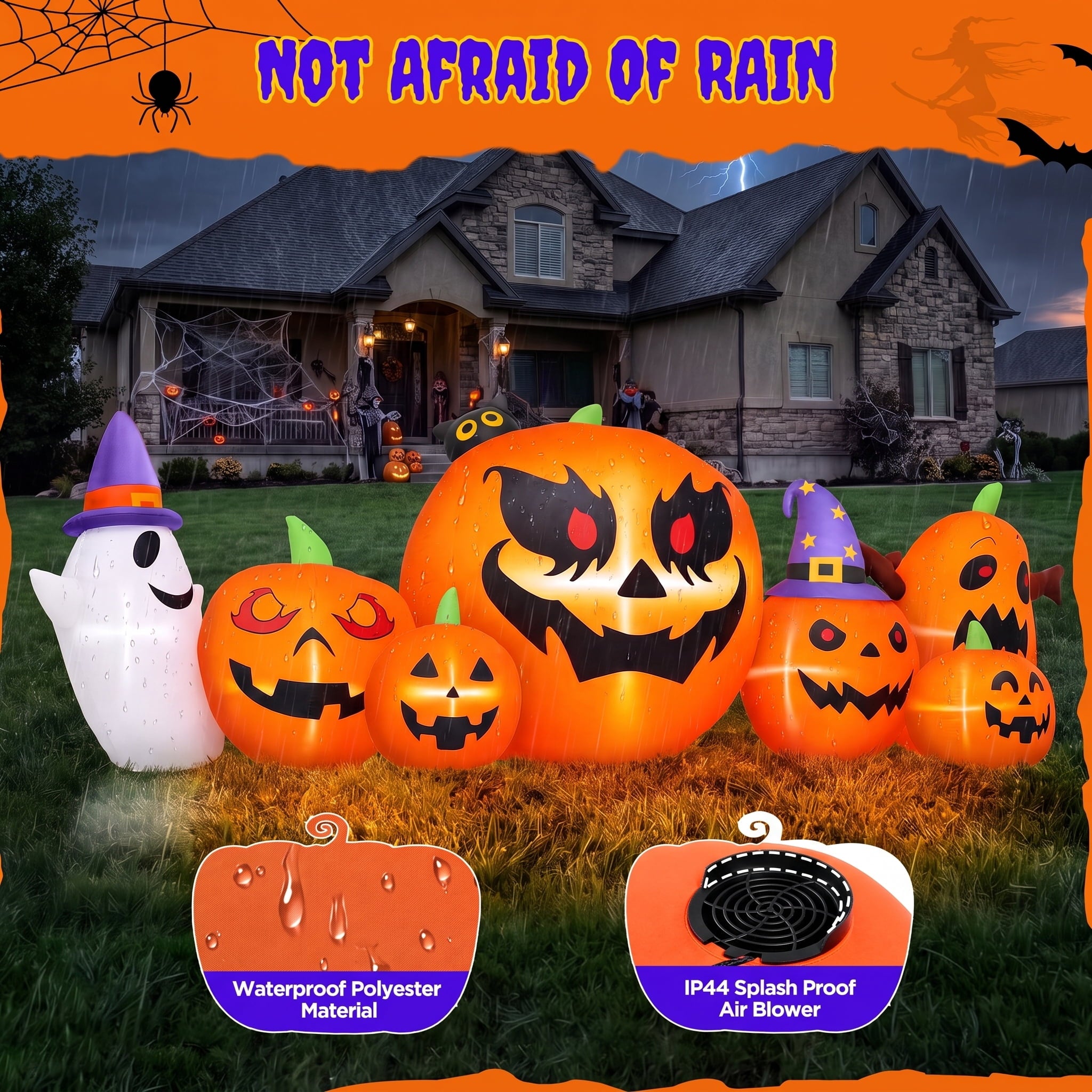 Firstness 7.9FT Halloween Inflatable Pumpkin Ghost with Lights, Halloween Blow Ups Outdoor Decoration for Home Party