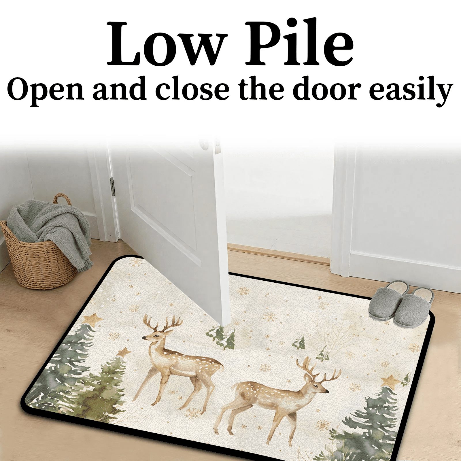 CURLYOOT Xmas Deer Animals Indoor Doormat, Non-Slip Absorbent Door Mat 24" x 16", Entrance Floor Mat Washable Entry Doormats for Entryway Front Back Door
