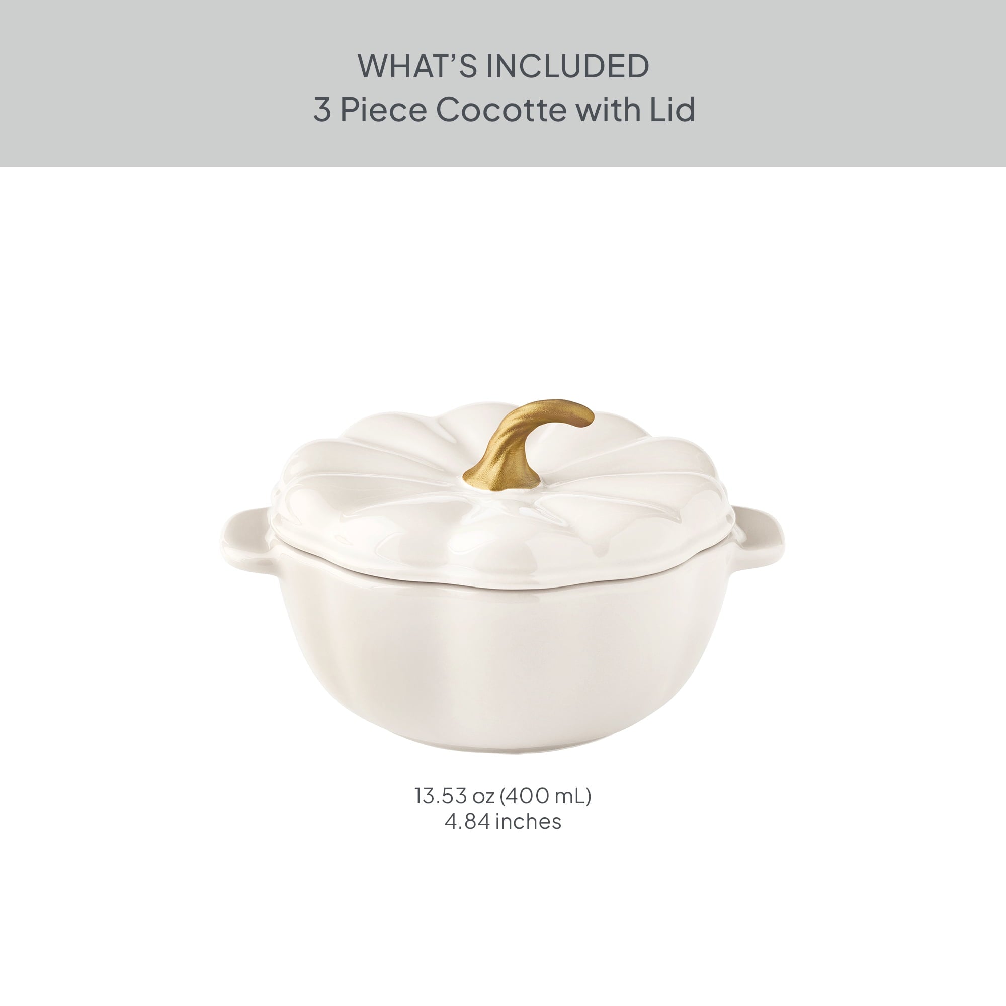 The Pioneer Woman 0.5 Qt Pumpkin Stoneware Mini Cocottes Set with Side Handles, Linen Finish, Set of 3