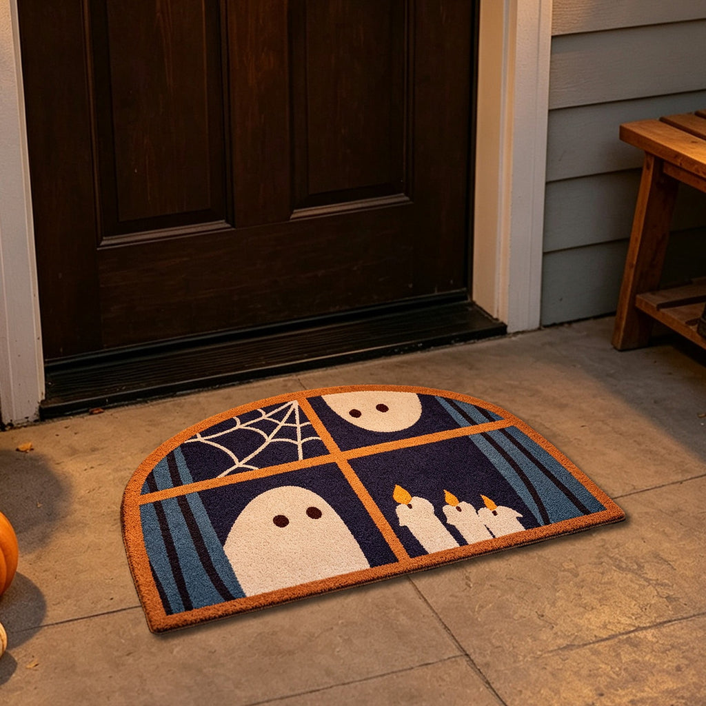 Halloween Doormat Ghost Bath Mat 23.6x15.7in Secure-Grip Absorbent Soft Faux Fur Rug for Bathroom Bedroom Living Room Decor by OVFUIZ