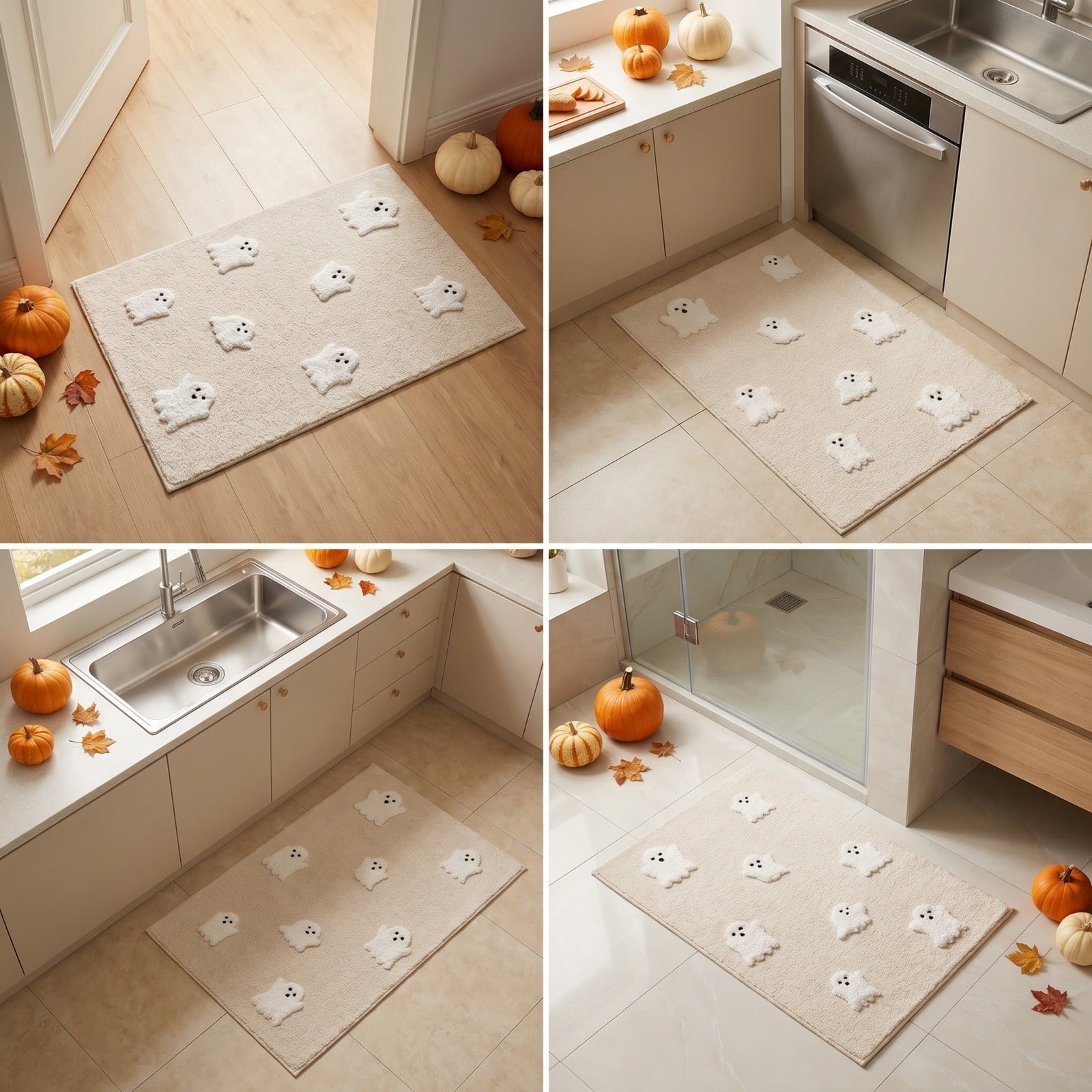 OutmaxHome Halloween Theme Cute Ghost Print Doormat, 15.8x23.6 Inch Non-Slip Absorbent Mat, Easy to Clean, for Front Door, Porch, Farmhouse