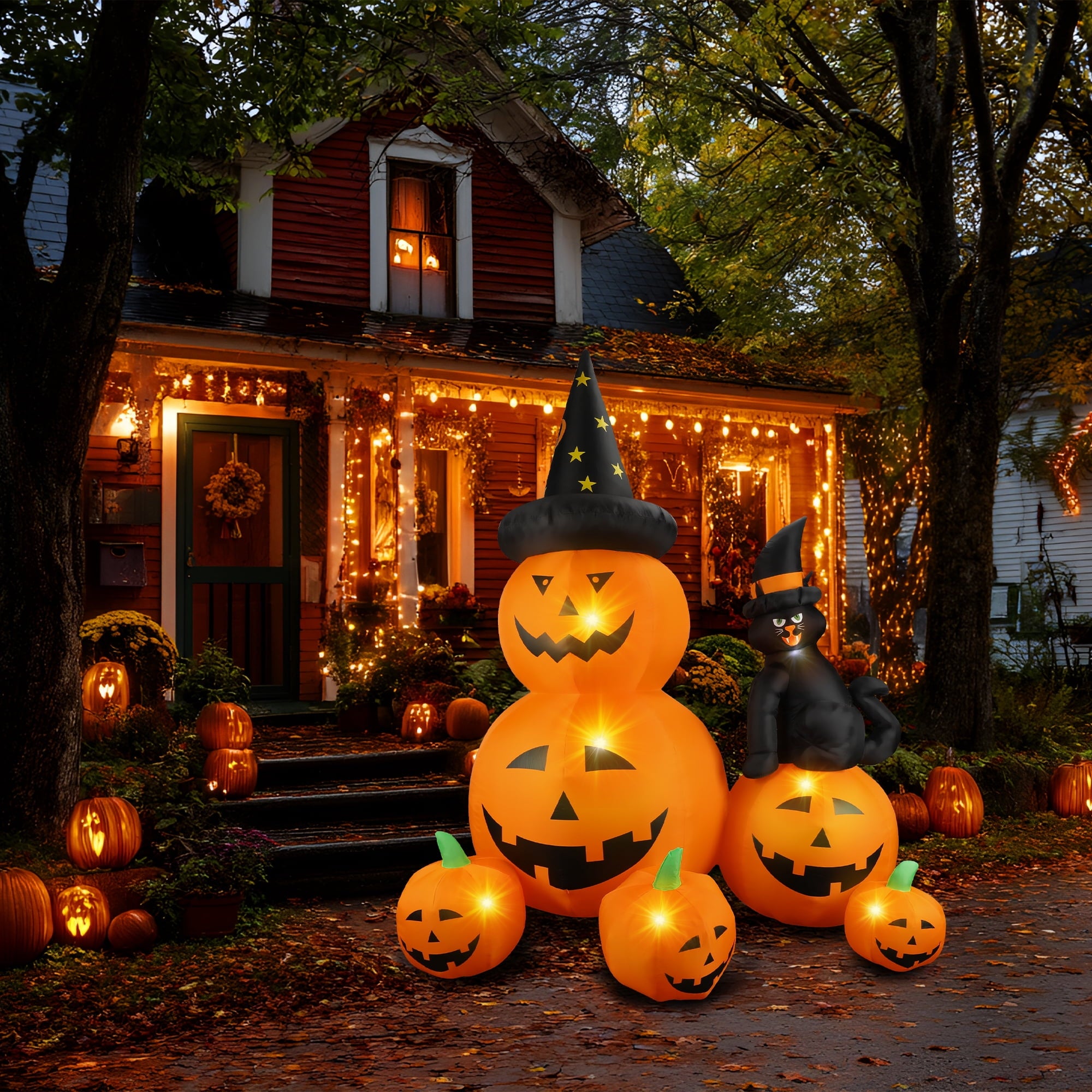 MAGOTAN 9 FT Halloween Inflatables Archway Outdoor Decorations Pumpkin Ghost Archway Halloween Inflatable Blow Up Pumpkin Tombstone Decoration Build-in LED Lights