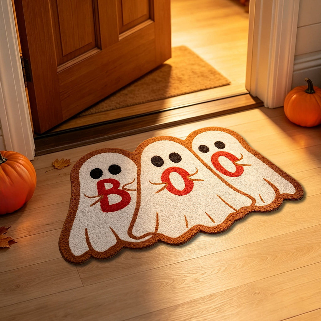Halloween Doormat Ghost Bath Mat 23.6x15.7in Secure-Grip Absorbent Soft Faux Fur Rug for Bathroom Bedroom Living Room Decor by OVFUIZ
