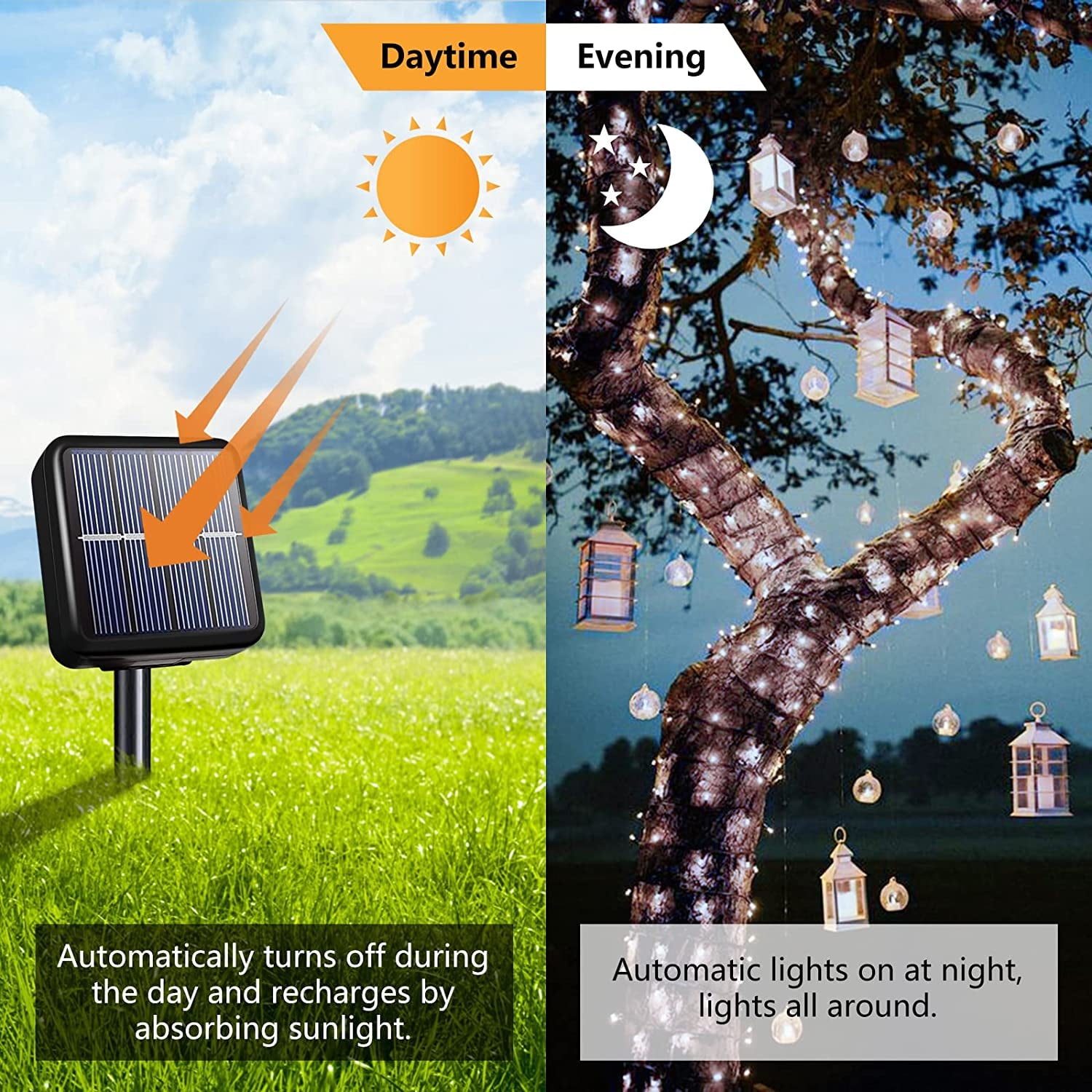 GooingTop Solar String Lights 52.3ft 160 LED Solar Tree Lights Outdoor Waterproof,Camping String Lights Yard Lights Christmas Lights with 8 Modes for Tree Wedding Holiday Party(Warm White)
