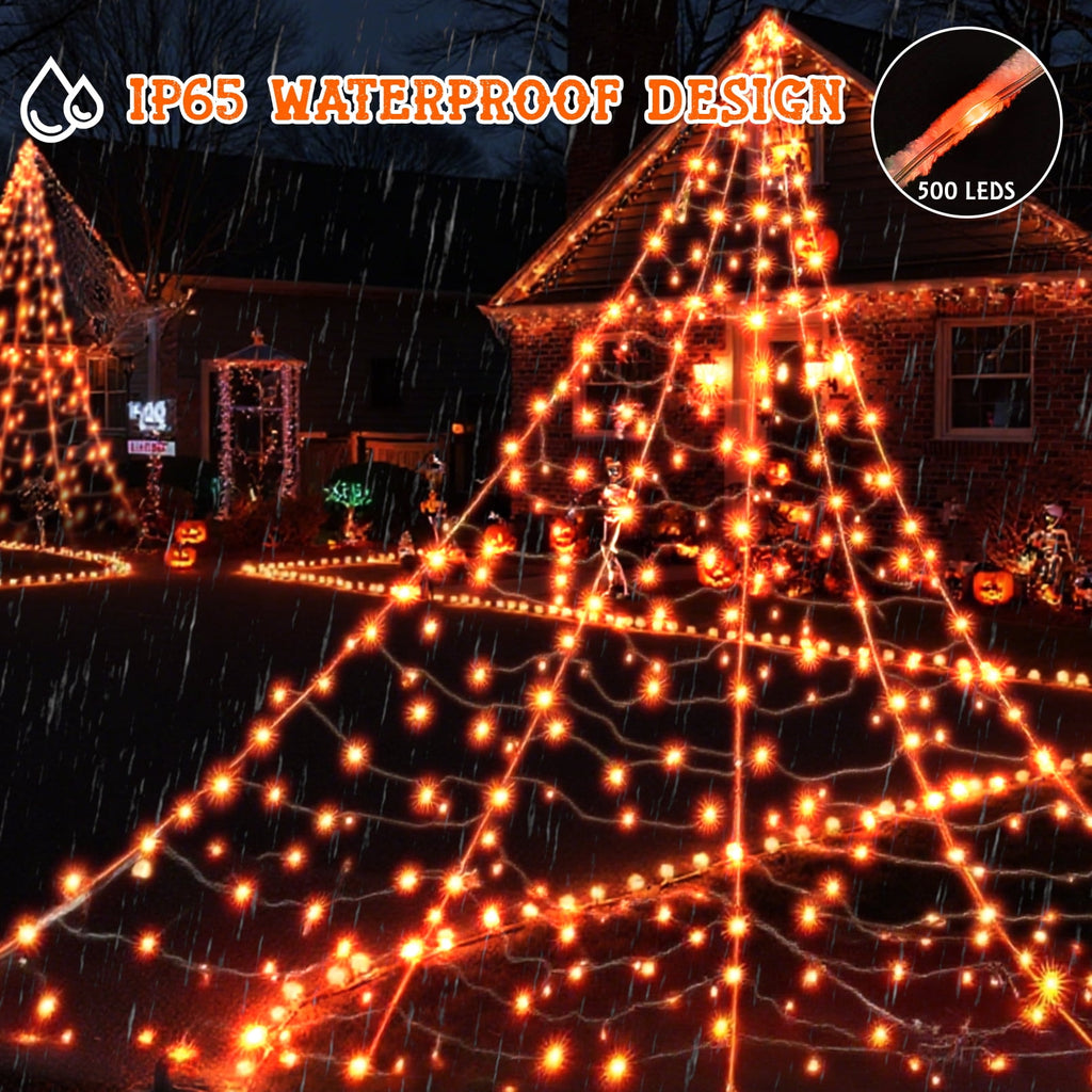 Scidweet Halloween Decorations Outdoor, 500 LED Halloween Giant Spider Web Lights for Garden Yard Porch Home Decor, Purple White
