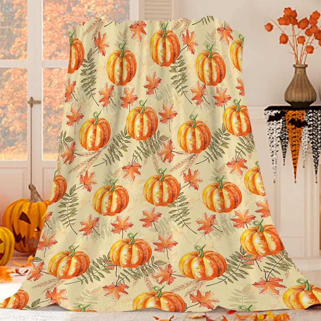 FastXmas Halloween Throw Blanket, 30"x40" Flannel Fleece Pumpkins Maple Checkered Plush Blanket, Soft Lightweight Skin-Friendly Fall Harvest Decorative Throw Blanket for Couch Sofa Bed Outdoor