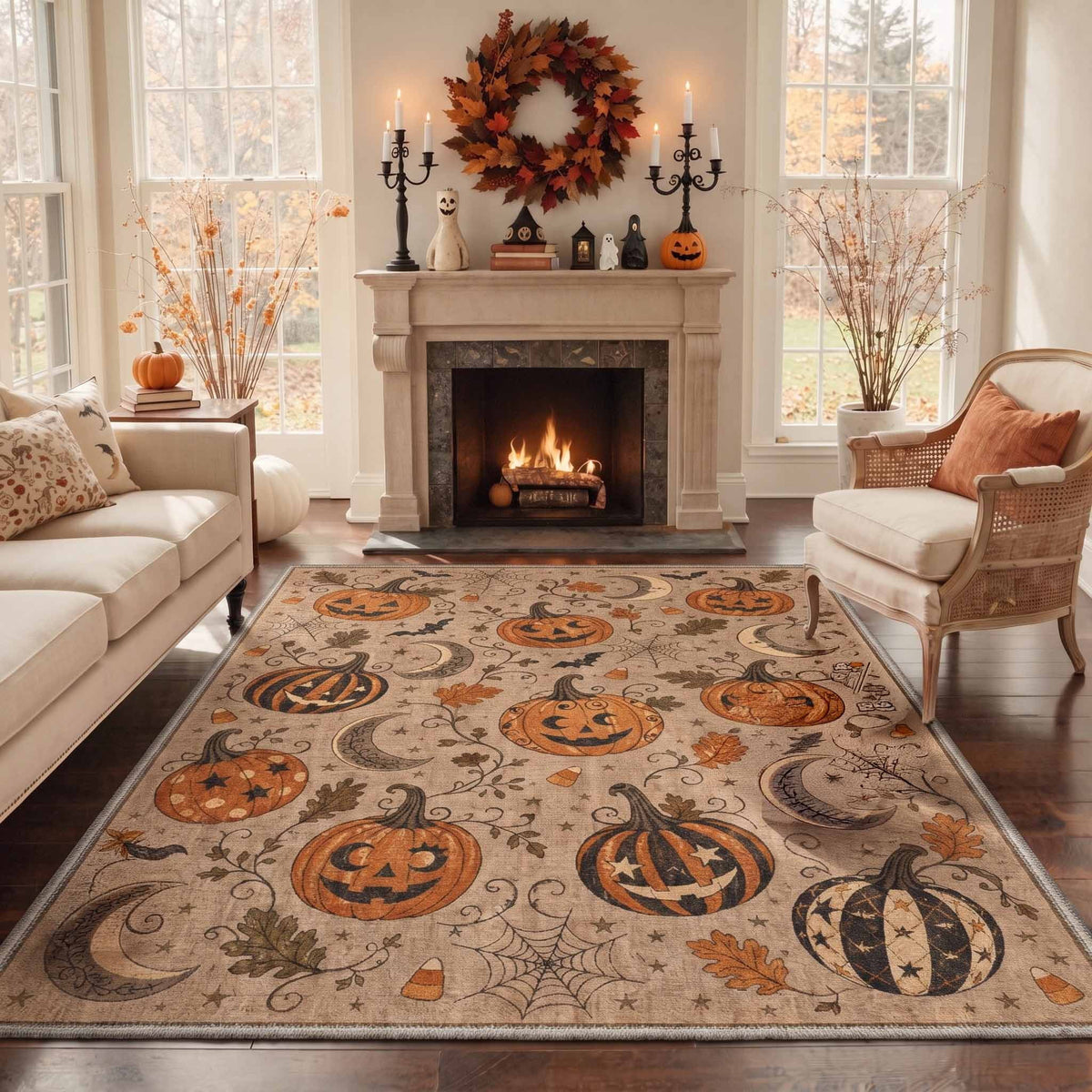 GENIMO 2'x3' Halloween Doormat, Washable Non Slip Soft Whimsical Cat Outdoor Door Mat for Front Door Covered Porch Patio Entryway, Rustic Black
