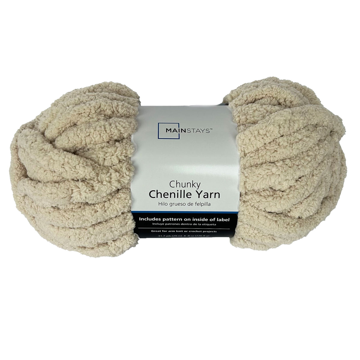 Mainstays Chunky Chenille Yarn, 31.7 yd, Ivory, 100% Polyester, Super Bulky