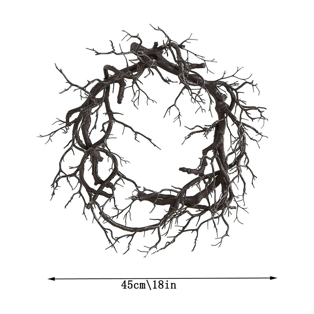 18 Inch Black Artificial Dead Branch Wreath, Twisted Bare Twig Halloween Wreath Frame, Spooky Gothic Twig Garland Base for Front Door Table Centerpiece Halloween DIY Decor
