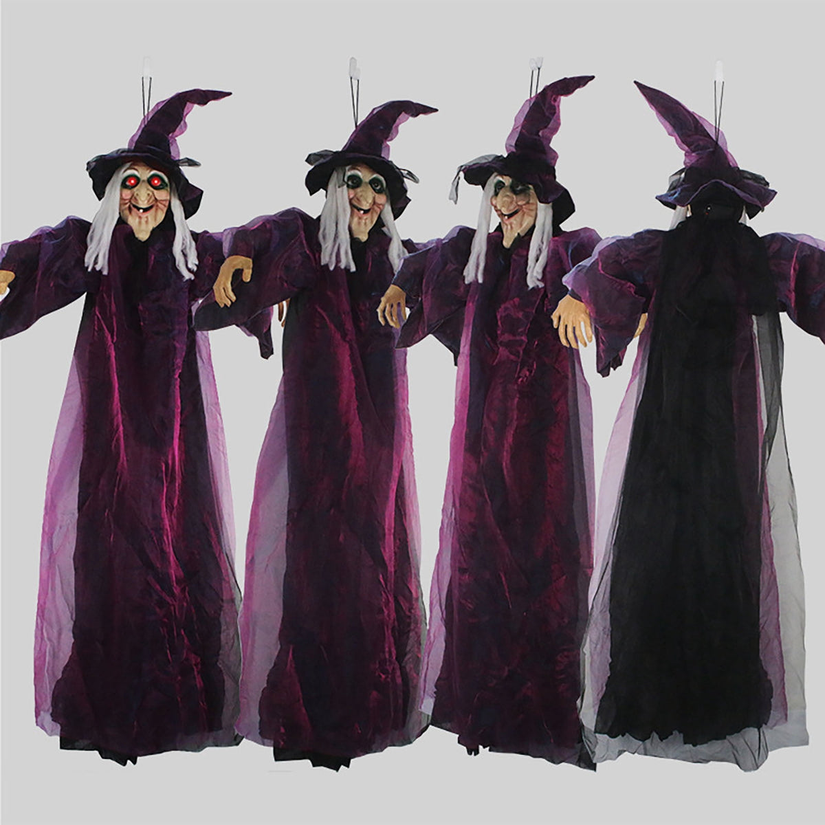 Loyerfyivos Halloween Animatronics Decoration Indoor and Outdoor, 70.87" Animated Halloween Witch with Sound Activation and Light Up Eyes, Life-Size Hanging Talking Witch, Adjustable Arms