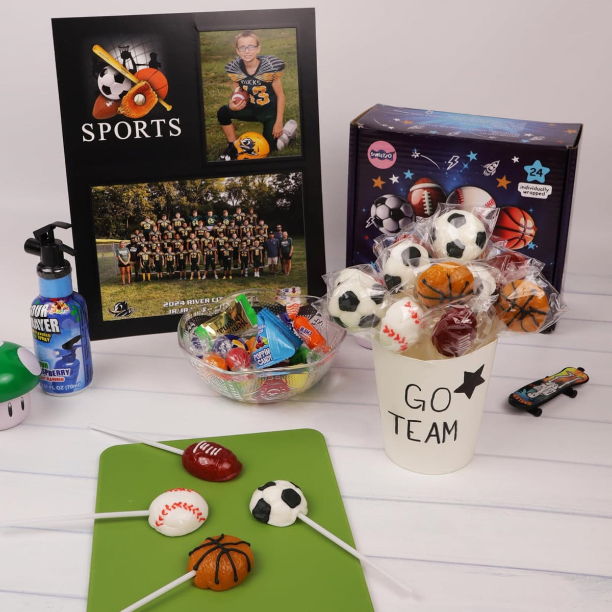 Sports Ball Lollipops, Team Party Favors, Candy Pops, Goodie Bag Fillers, 24 Count, 14.6 Ounce Box