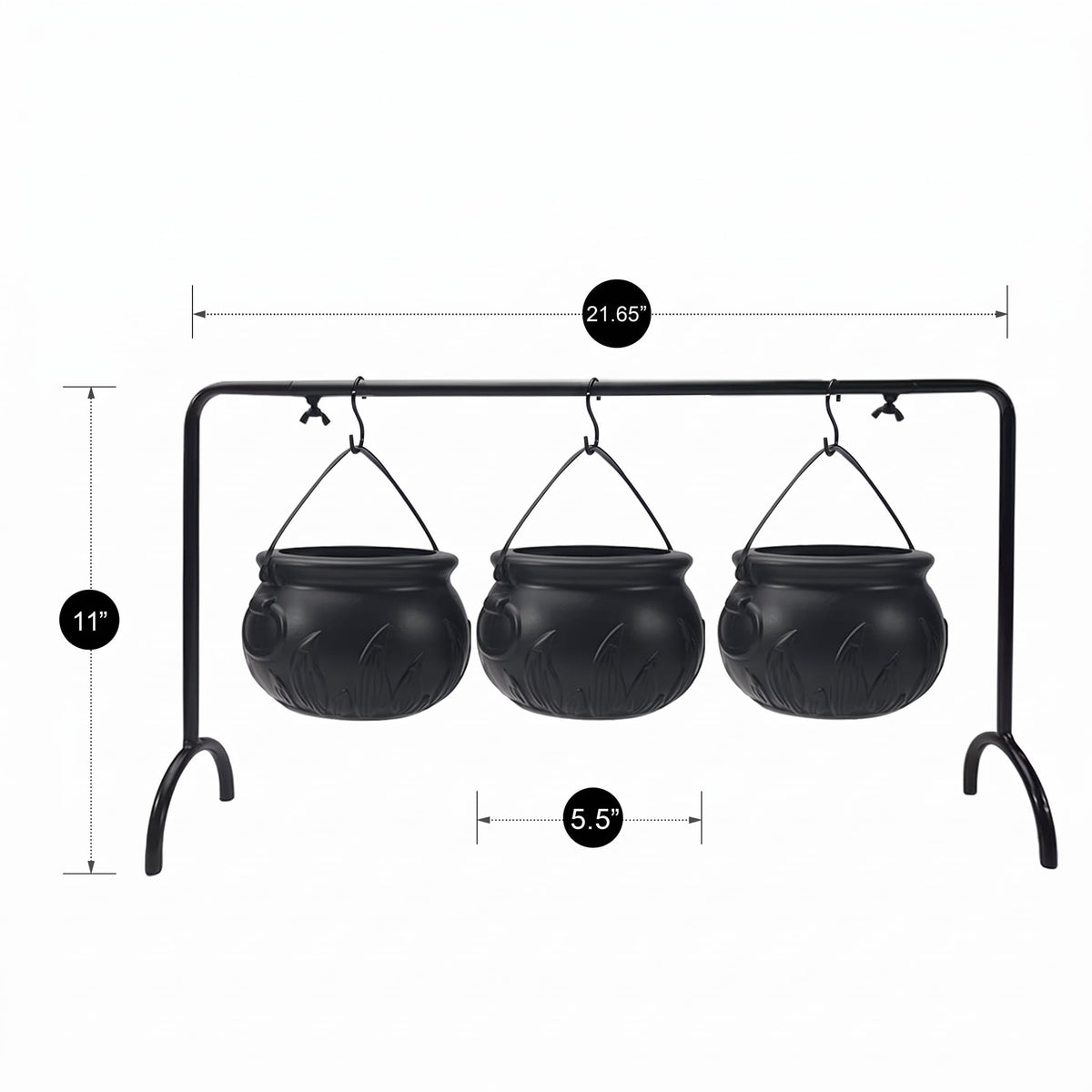 Halloween Decoration Witches Cauldron Serving Bowls on Rack Set of 3 Black Plastic Candy Bucket for St. Patrick’s Day Indoor Outdoor Home Kitchen Decoration