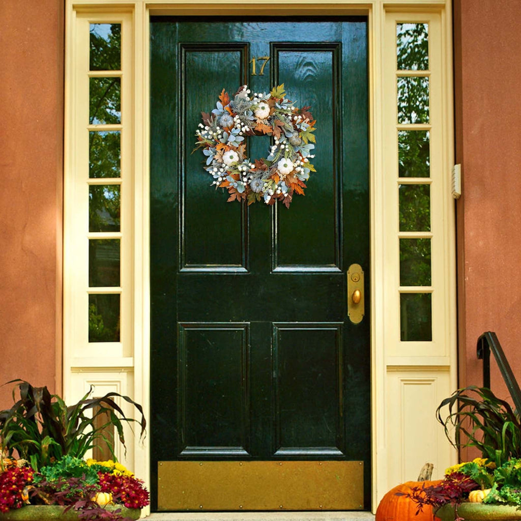 Btomtd Diameter 8" Pumpkin Skull Wreath Halloween Decor Acrylic Round Disk Hanging Ornament with Garland for Front Door Window, B