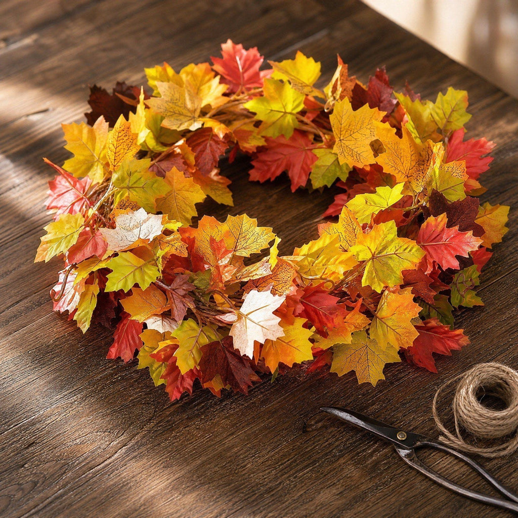WKSCLPAI Halloween Maple Leaf Garland, Fall Vine Wreaths for Autumn Festivities Decor,Seasonal Garlands for Home,Halloween & Fall Decorations
