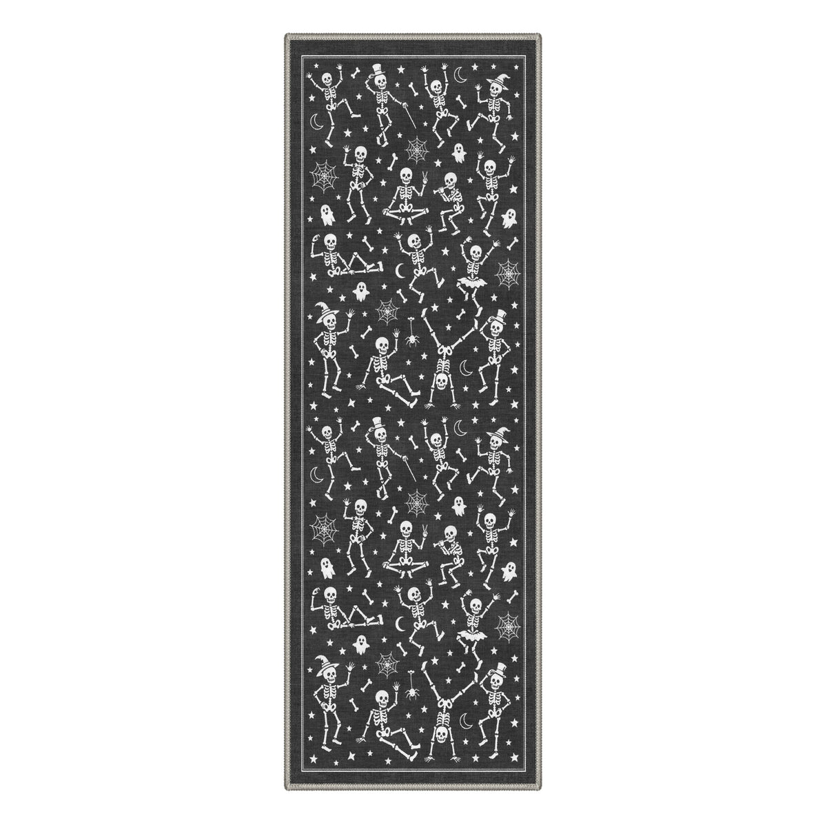 GENIMO 2'x7' Halloween Runner Rug, Washable Non Slip Soft Whimsical Skeleton Indoor Outdoor Hallway Runner for Porch Patio Kitchen Entryway, Charcoal Black