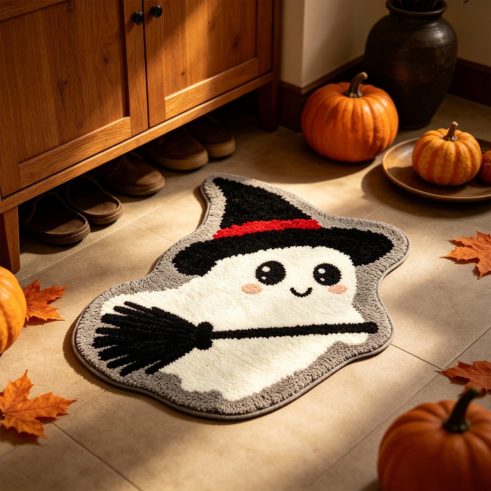 Halloween Ghost Door Mat, Cute Welcome Mat for Front Door Porch Entryway Haunted Outdoor Decor Spooky Decorative Entrance Doormat Non Slip Halloween Rug, 16" x 24"