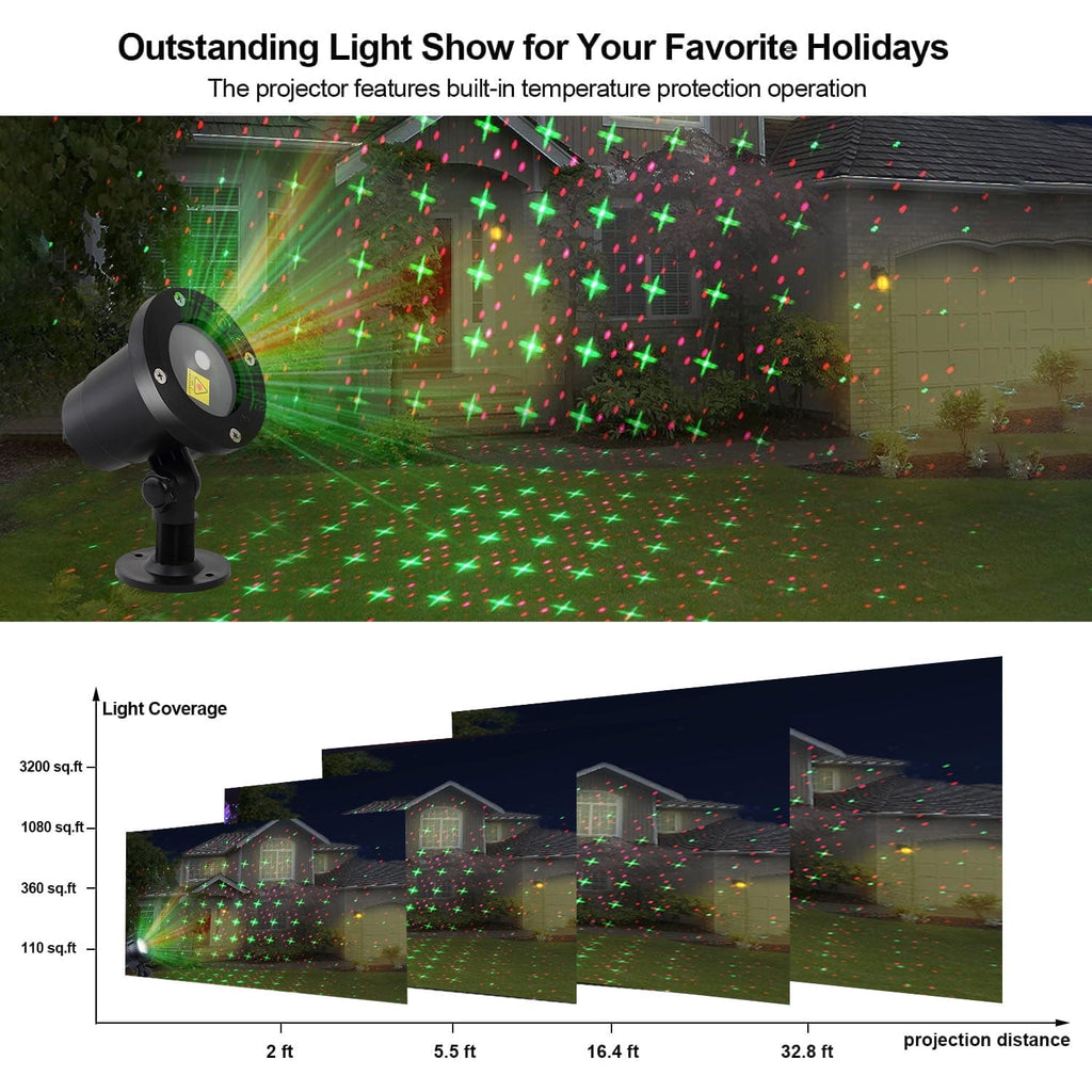 Christmas Projector Lights Outdoor, Waterproof Christmas Laser Lights Landscape Spotlight Decorative Stage Lights with Red and Green Lights for Party Garden Patio Wall Ceiling Floor